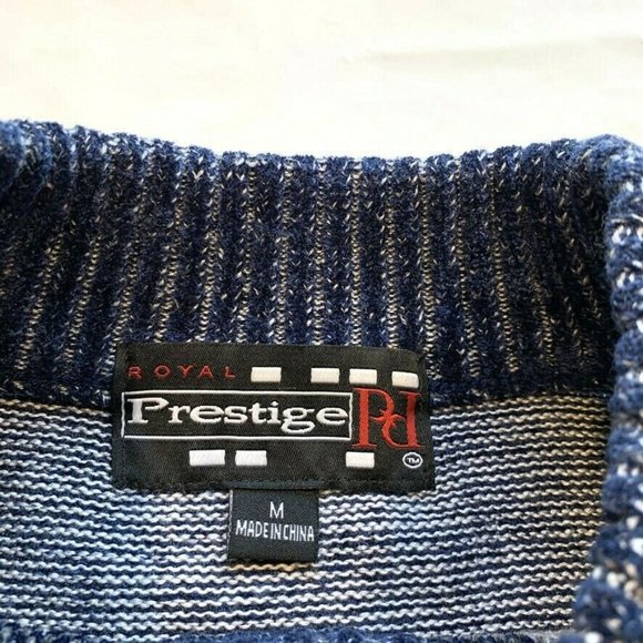 Royal Prestige Camo Sweater Mens Medium M Velour Elbow Patch Chunky Knit Rayon - Picture 4 of 10